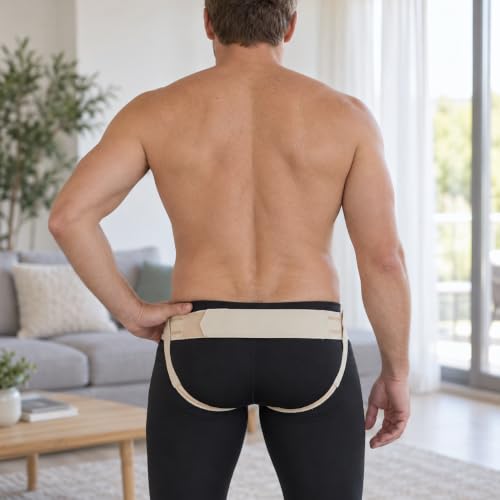 Inguinal Groin Hernia Support Belt - Right Side Beige, Adjustable & Latex-Free