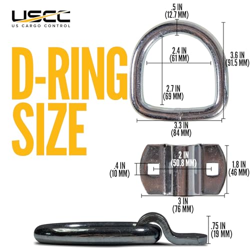 316 Stainless Steel Bolt-On D Ring Tie Down Anchors - 2-5/16 Inch, Pack of 4
