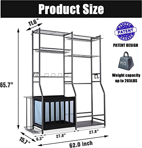 Sports Equipment Organizer with Golf Bag Storage and Accessories Rack