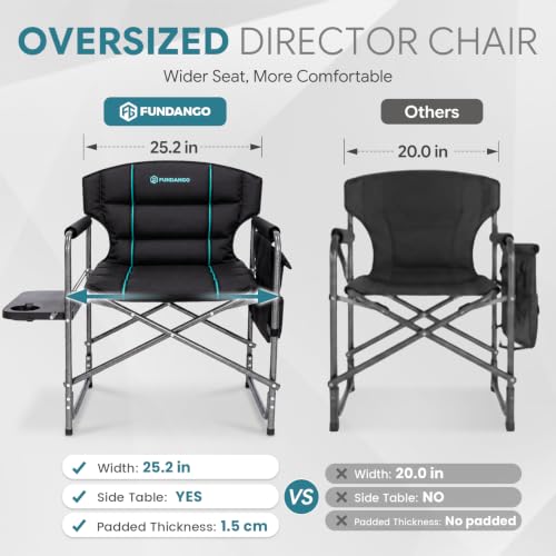 Oversized Padded Director Chair with Side Table - 31.5" Folded Height, Camping & Outdoor Use