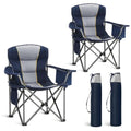 Twin Pack Oversized Folding Camping Chairs Support 450 LBS Blue - Portable Outdoor Seating