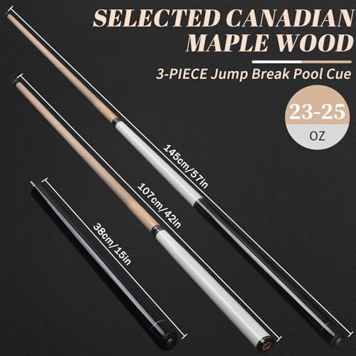 IIQ 2-in-1 Heavy Jump Break Pool Cue Stick 23-25oz Canadian Maple, Black & White