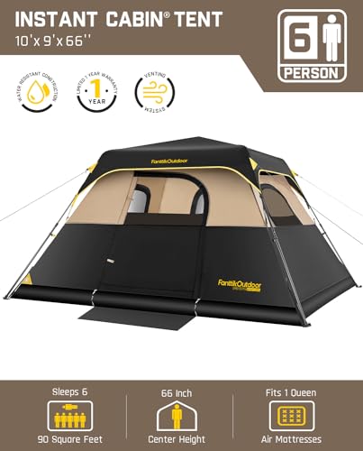 FanttikOutdoor 10' x 9' Khaki Instant Tent for 4-6 People, Easy Setup in 60 Seconds