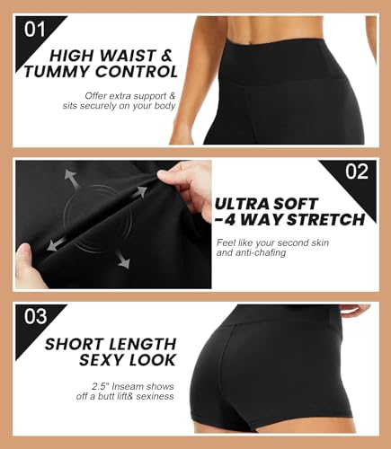 TNNZEET 3 Inch High-Waisted Biker Shorts for Women with Pockets, 8" Inseam Mini/Plus Size
