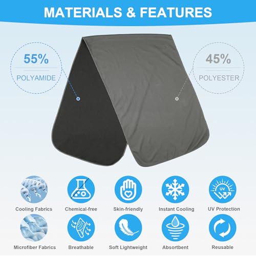 6 Pack Cooling Towels for Neck and Face - Blue, Orange, Green, Purple, Blue, Gray