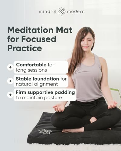 Black Cotton Zabuton Meditation Mat for Floor Sitting and Kneeling Support