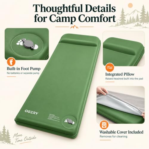 OGERY Self-Inflating Memory Foam Sleeping Pad - 3 Inch Camping Mattress