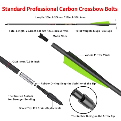 Sanlida 20 Inch Green Warpath 9 Carbon Crossbow Bolts ±0.003" Straightness, 24 pcs