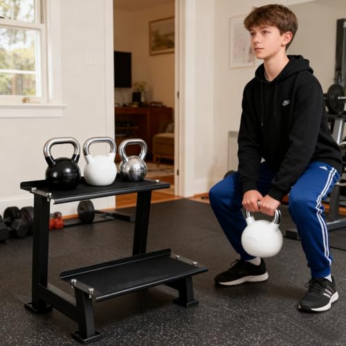 Kettlebell Storage Rack 2-Tier Steel Stand with Non-Slip Pads for Home Gym