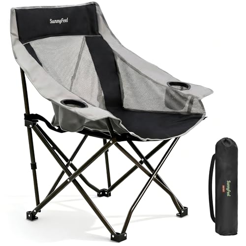 Oversized Camping Chair for Adults Black - Heavy Duty Foldable with Carry Bag, Cup Holder & Side Pockets