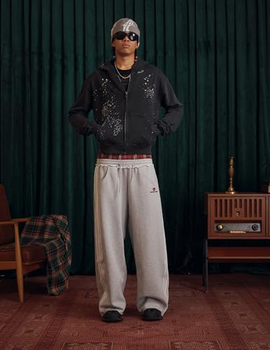 Unisex Oversized Zip Up Hoodie - Black Medium Rhinestone Star Jacket