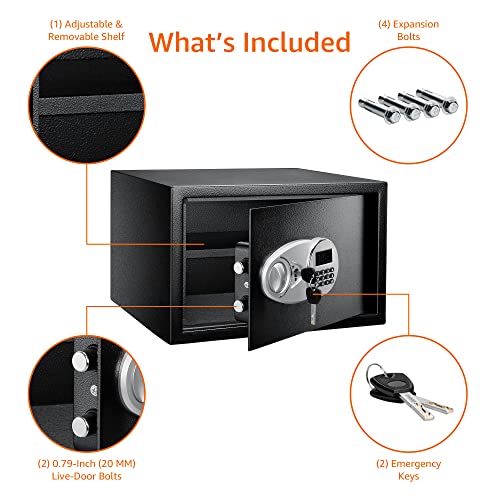 Steel Security Safe with Digital Lock 1.2 Cu Ft Removable Shelf Black