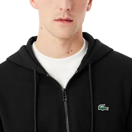 Lacoste Men's Double Face Jersey Zipped Hoodie Large Black - Modern Tonal Finish