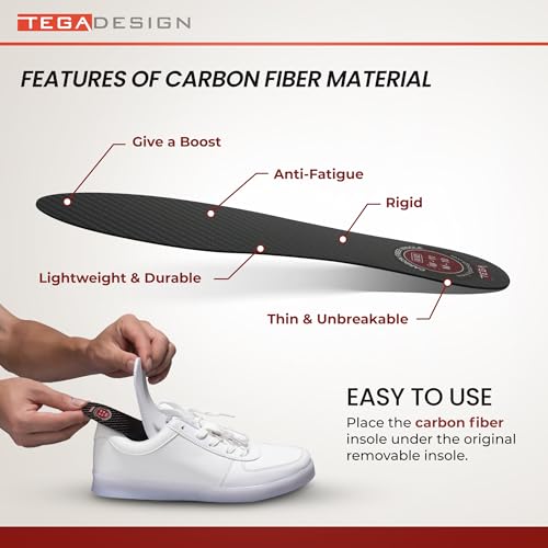 TEGA Carbon Fiber Insole for Sports & Hiking - Women's 10.5 / Men's 9.5, Foot Fractures & Toe Conditions