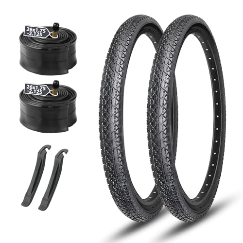 2-Pack Cruiser Bike Tires 26 Inch Folding with Pair Tubes & Levers - Black 2 Tires 2 Tubes