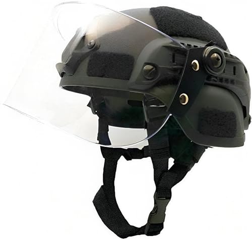 LEJUNJIE BK Tactical MICH 2000 Fast Helmet with Clear Riot Visor Face Shield - Airsoft & Paintball