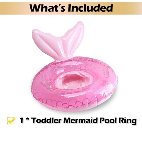 Kids Mermaid Pool Float with Seat and Handle - Pink Inflatable Swim Ring for Toddlers