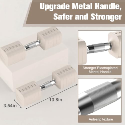 Adjustable Dumbbell Set - 15LB Each, 30LB Pair, Beige, for Home Gym