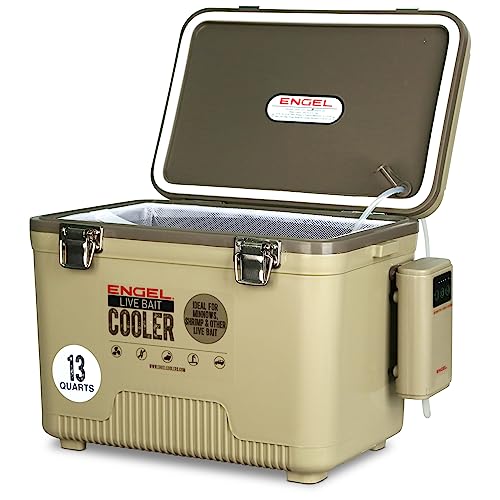 Engel 13 Quart Portable Live Bait Cooler with Rechargeable Aerator - Tan