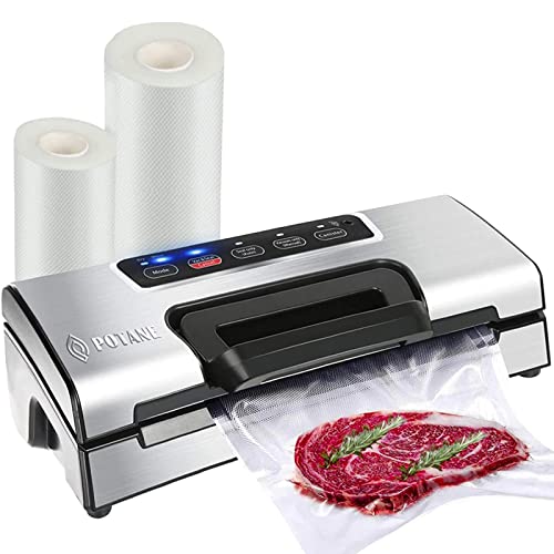 Potane Commercial Vacuum Sealer with Built-in Cutter & Bag Storage - 20 ft Rolls