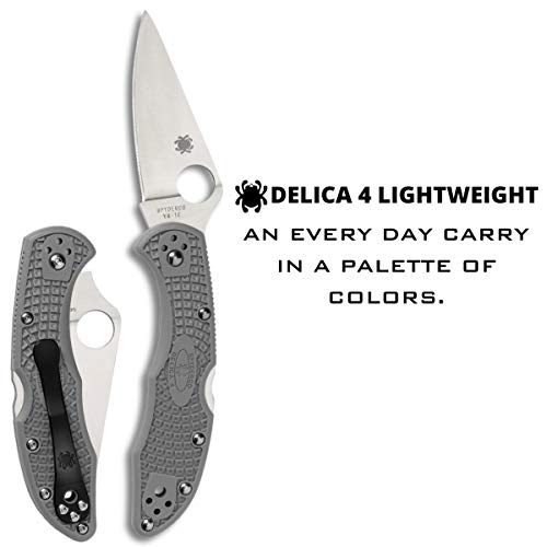Spyderco Delica 4 Lightweight Folding Knife - Flat Ground Steel Blade, Grey Handle, 2.90 Inch Blade, Signature Pocket Knife - Variation of This Listing