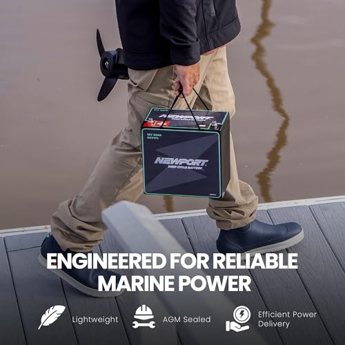 Newport 12V 50Ah Deep Cycle Marine Battery - Heavy-Duty AGM Trolling Motor Power