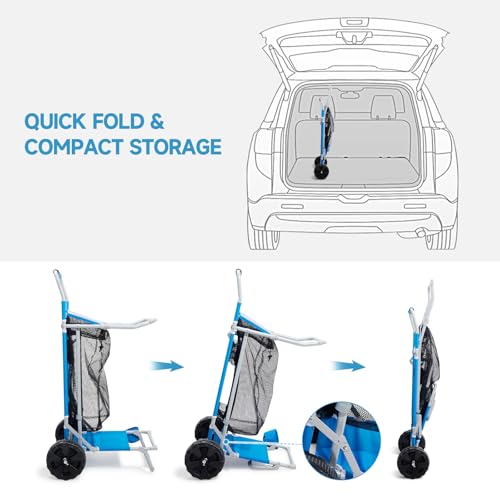 Old Bahama Bay 2-in-1 Beach Cart with Big Wheels, Folding Utility Wagon, Blue