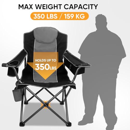 Colorsoul Oversized Camping Chair Black Full Padding with Cup Holder & Cooler Bag