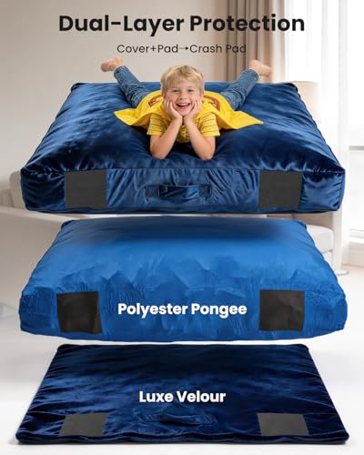 Kids Sensory Crash Pad 3.3FT Blue - Soft Foam Landing Mat for Play & Therapy