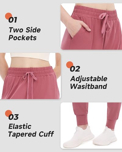 Women’s Joggers with Pockets - Lightweight Athletic Lounge Pants - Black, Gray, Pink, 27" Inseam, Large