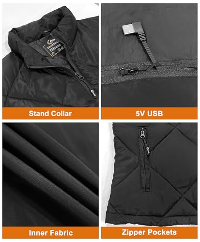 Large Black FERNIDA Heated Vest for Men & Women with Battery Pack, 8 Heating Zones
