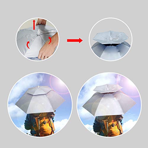 Oversized Silver Folding Sun Rain Umbrella Hat with Adjustable Chin Strap - Waterproof Headwear for Fishing Gardening Golf
