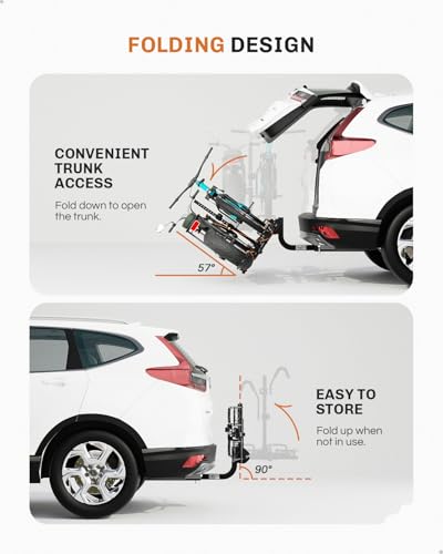 Heavy Duty Bike Rack for Car 2 Bike Hitch Mount Up to 5-Inch Fat Tires Folding