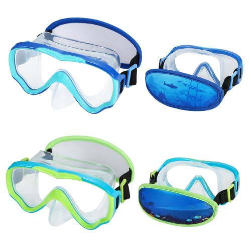 Kids Swim Goggles 2 Pack - No Tangle Strap, Diving Mask for Youth 6-14 - Blue