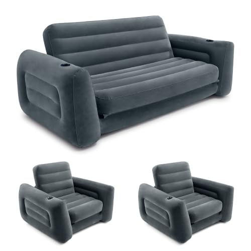 Inflatable Sofa Bed Set with 2 Chairs & Ottoman – Queen & Twin Size Lounge Furniture