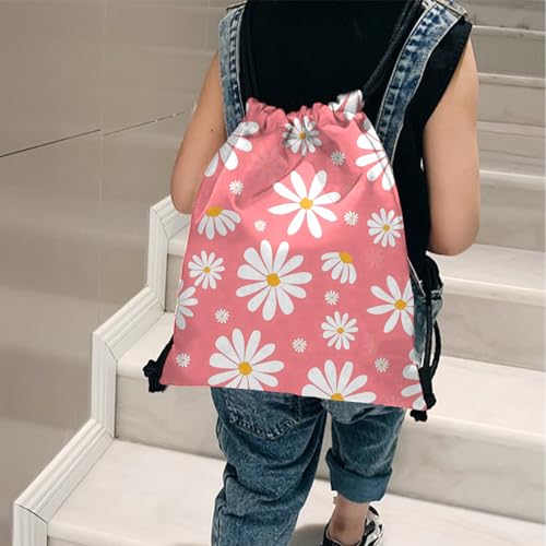 Waterproof Daisy Drawstring Backpack for Sports Beach Travel - 13x17 Inches - Z24 Daisy