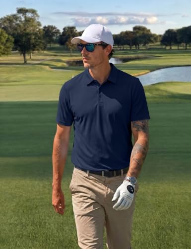 Men's Golf Polo Shirt Short Sleeve Quick Dry Moisture Wicking Performance Collared Navy XL