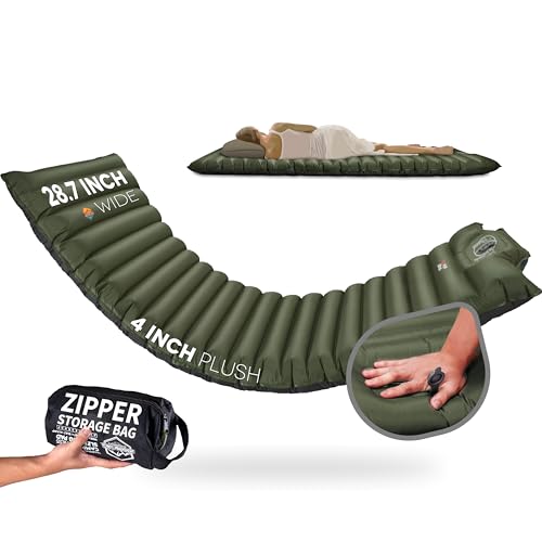 Extra Thick Wide Sleeping Pad with Built-in Pump - Capulet Olive Variation