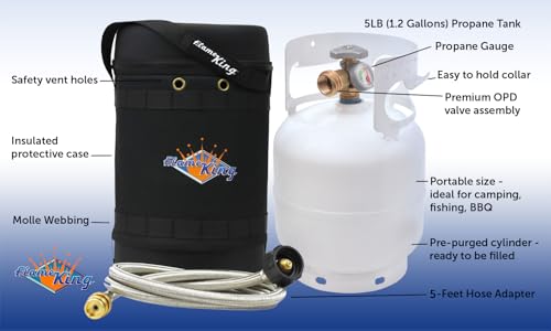 8.5 x 13.5 Inch Propane Tank Carry Case with Built-In Gauge & 5FT Hose - Flame King Gas Hauler Pro Kit - Camping & Outdoor