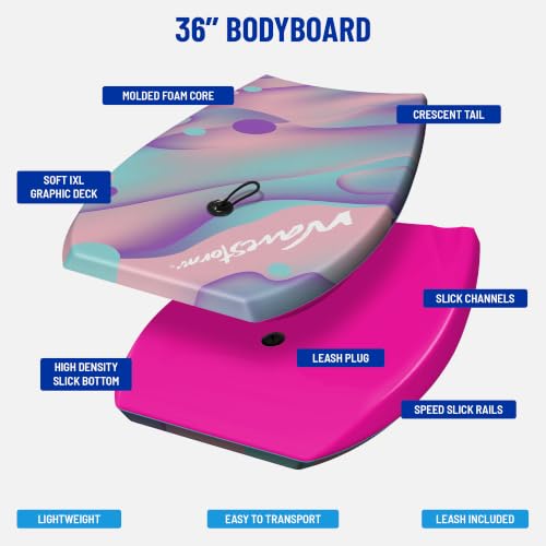 WaveStorm 36in Bodyboard 2-Pack with Graphic Top Deck & Leash - Kids & Adults