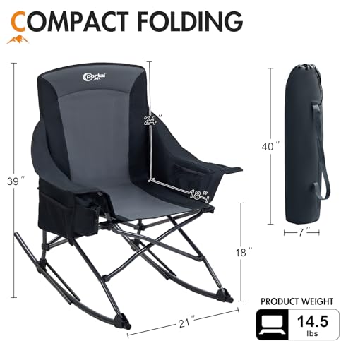 Portal Outdoor Rocking Camping Chair - Foldable Portable Rocker, Black Gray
