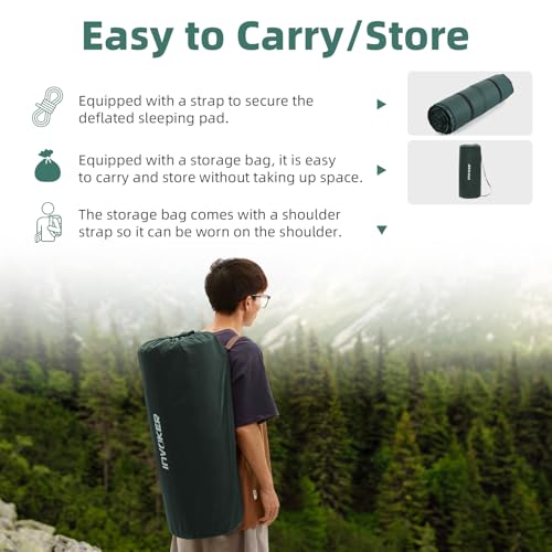INVOKER Green Self-Inflating Camping Sleeping Pad 75 x 24 x 3.15 in