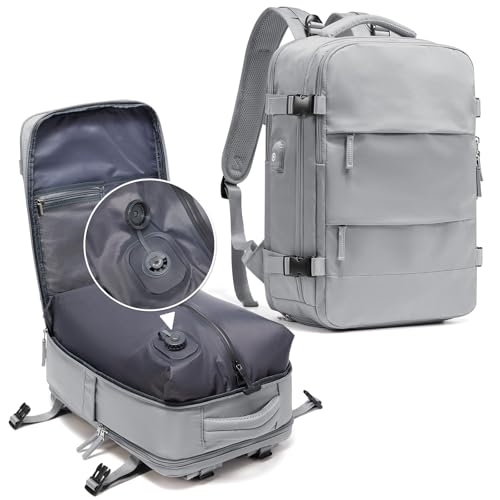 Coowoz 25L Grey Vacuum Travel Backpack with Pump, Waterproof Daypack for Women & Men