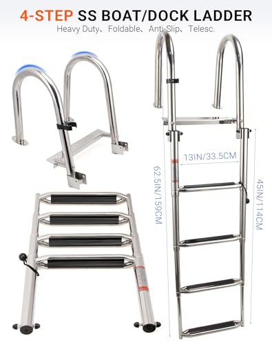 Mojiate M2599 4-Step Stainless Steel Telescoping Dock Ladder - Heavy Duty, Foldable, 600lbs Capacity