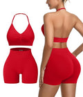 Red Women's Workout Sets Padded Sports Bra & High Waist Yoga Shorts - Medium