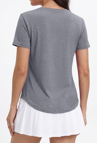 Alaroo Women's Short Sleeve V-Neck Workout Top Large Grey