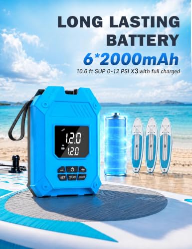 Electric Paddle Board Pump 25PSI Rechargeable Inflator with Auto-Off & Deflation
