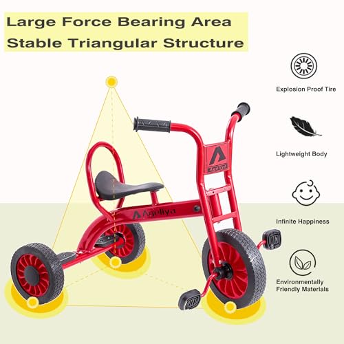 Ageliya Preschool Kids Tricycle for 3-7 Years Old - Sturdy Metal Frame, Red
