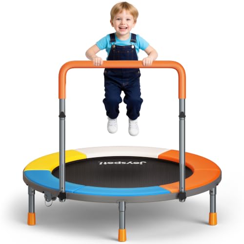 JOY SPOT! 36-Inch Foldable Toddler Trampoline with Adjustable Handle - Safe & Quiet Mini Rebounder for Indoor & Outdoor Play, Classic