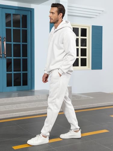 Men's Tracksuits Long Sleeve Casual Sweatsuits Quarter Zip Hoodie with Track Pants - XX-Large White